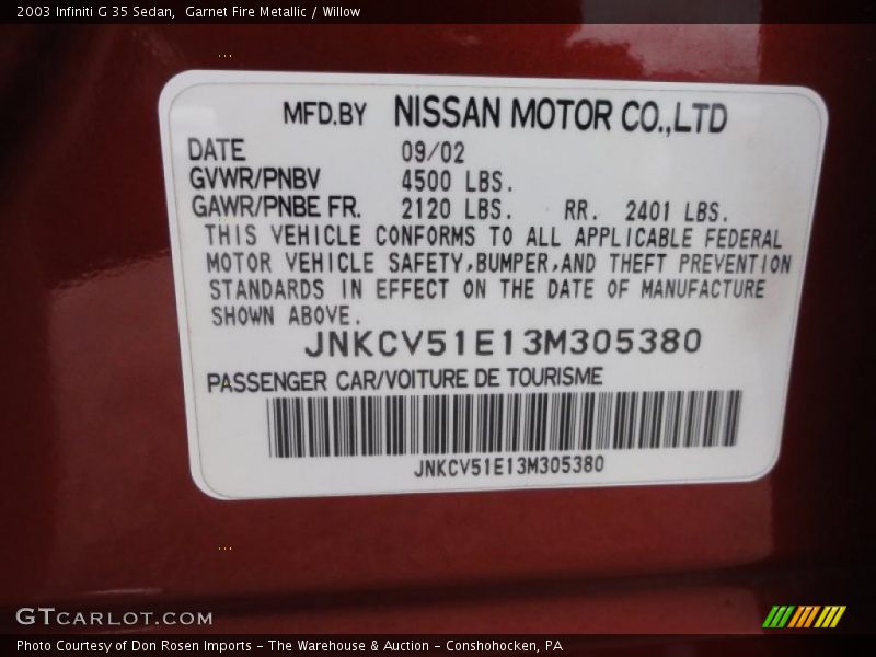 Garnet Fire Metallic / Willow 2003 Infiniti G 35 Sedan