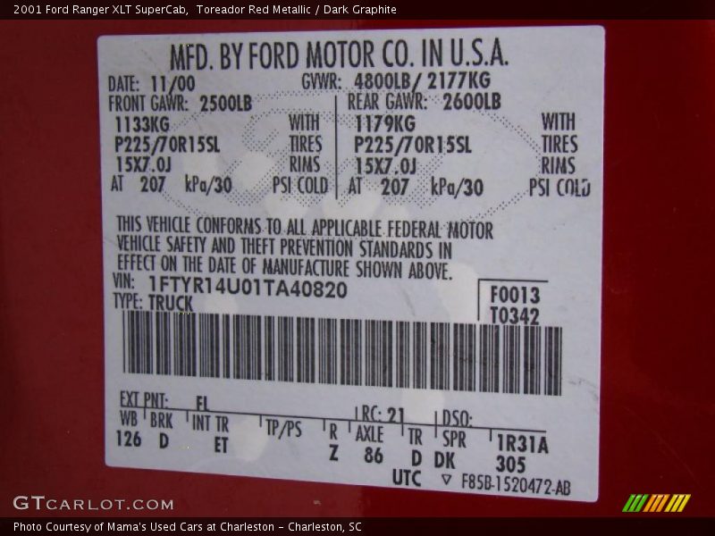 Toreador Red Metallic / Dark Graphite 2001 Ford Ranger XLT SuperCab
