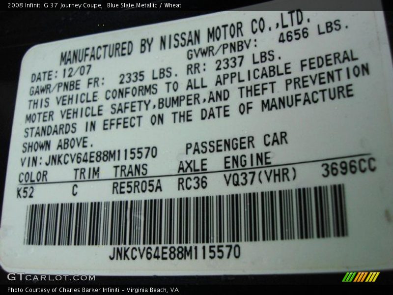 Blue Slate Metallic / Wheat 2008 Infiniti G 37 Journey Coupe