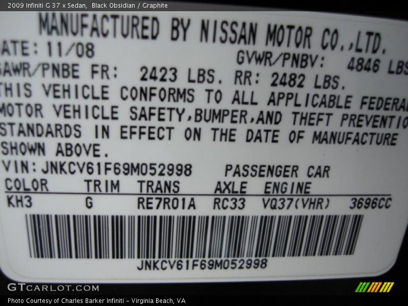 Black Obsidian / Graphite 2009 Infiniti G 37 x Sedan