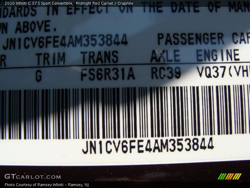Midnight Red Garnet / Graphite 2010 Infiniti G 37 S Sport Convertible