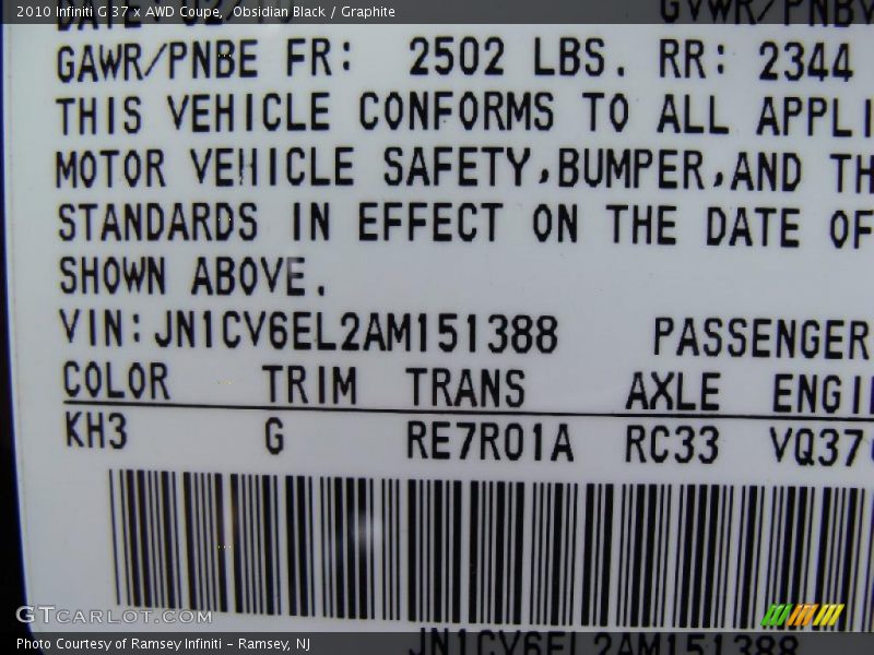 Obsidian Black / Graphite 2010 Infiniti G 37 x AWD Coupe