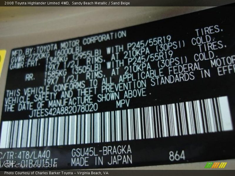 Sandy Beach Metallic / Sand Beige 2008 Toyota Highlander Limited 4WD