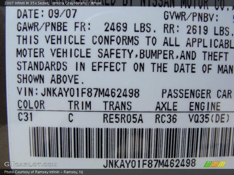 Umbria Gray Metallic / Wheat 2007 Infiniti M 35x Sedan