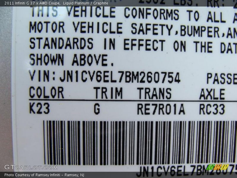 Liquid Platinum / Graphite 2011 Infiniti G 37 x AWD Coupe
