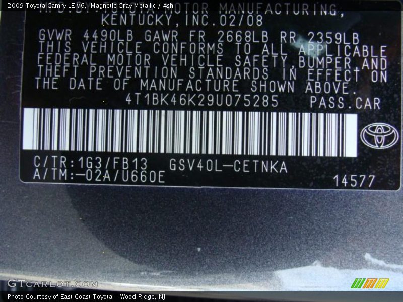 Magnetic Gray Metallic / Ash 2009 Toyota Camry LE V6