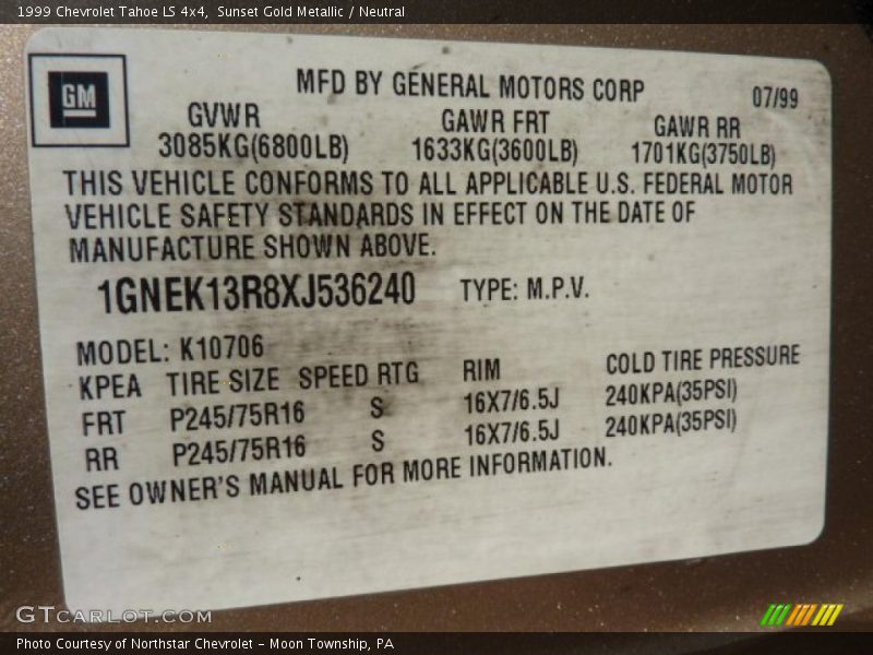 Sunset Gold Metallic / Neutral 1999 Chevrolet Tahoe LS 4x4