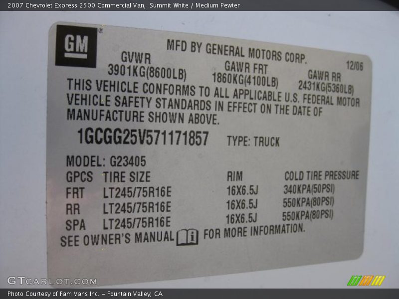 Summit White / Medium Pewter 2007 Chevrolet Express 2500 Commercial Van