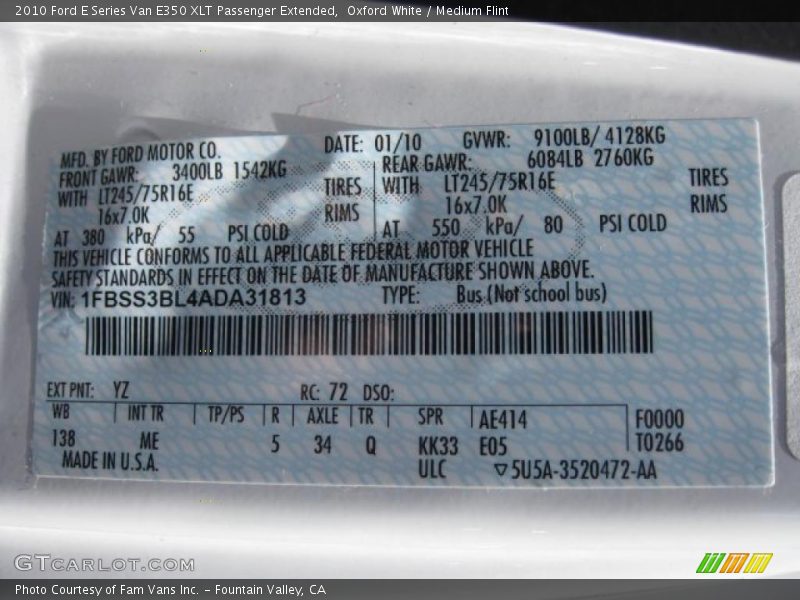 Oxford White / Medium Flint 2010 Ford E Series Van E350 XLT Passenger Extended