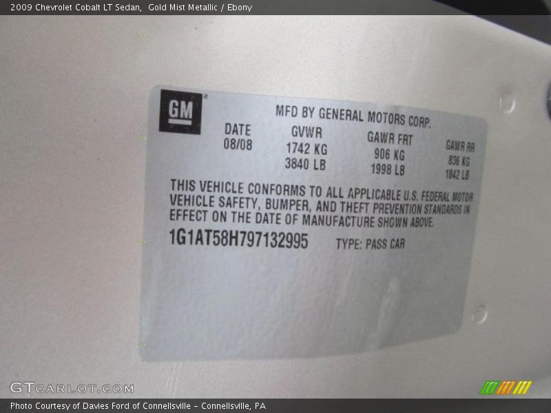 Gold Mist Metallic / Ebony 2009 Chevrolet Cobalt LT Sedan