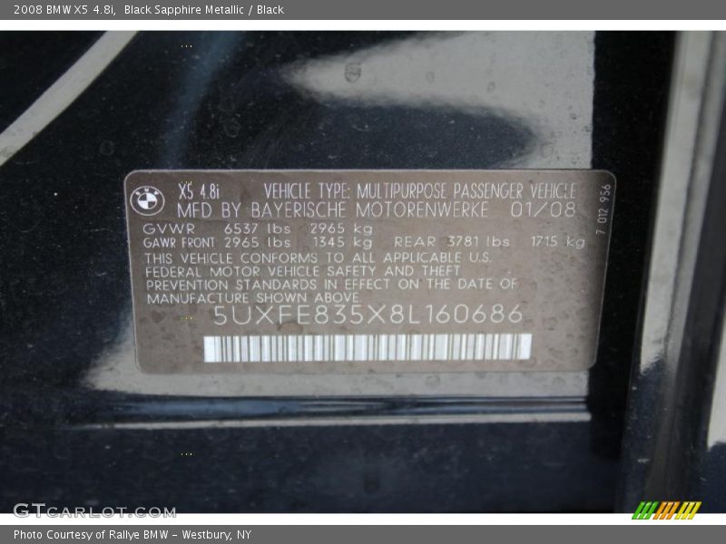 Black Sapphire Metallic / Black 2008 BMW X5 4.8i