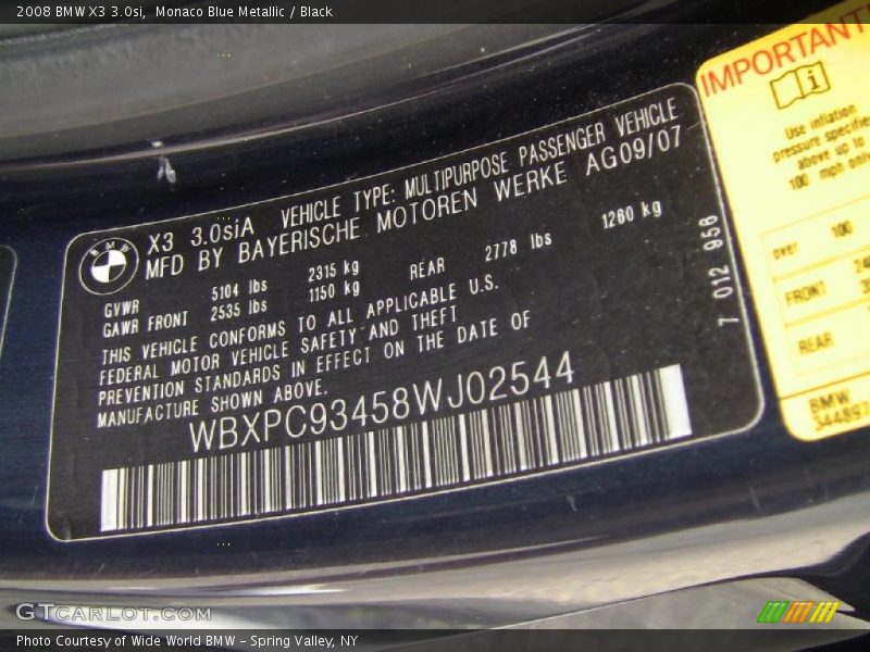 Monaco Blue Metallic / Black 2008 BMW X3 3.0si