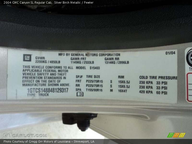 Silver Birch Metallic / Pewter 2004 GMC Canyon SL Regular Cab