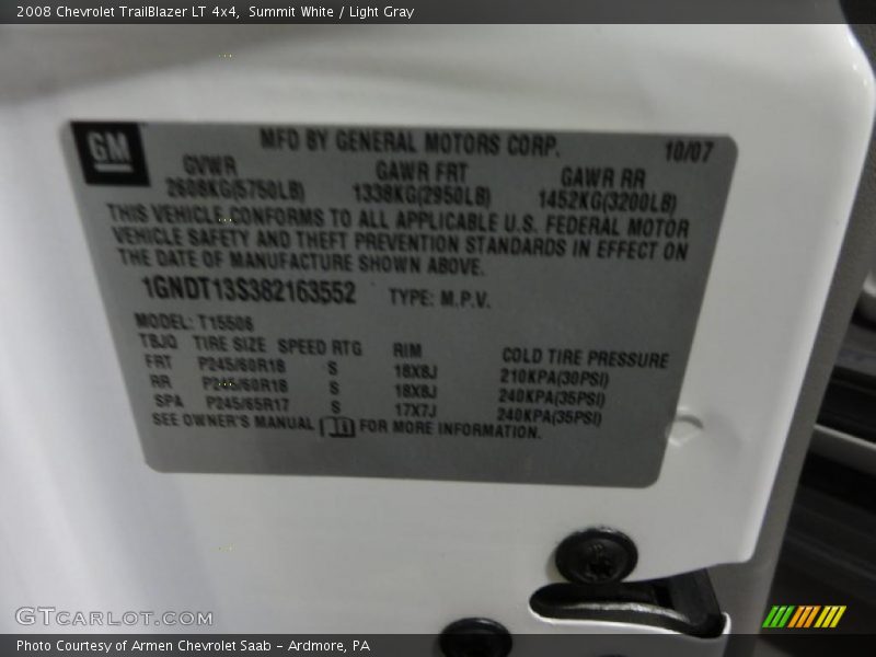 Summit White / Light Gray 2008 Chevrolet TrailBlazer LT 4x4