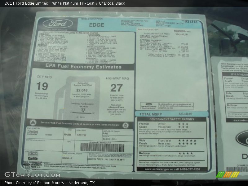 White Platinum Tri-Coat / Charcoal Black 2011 Ford Edge Limited