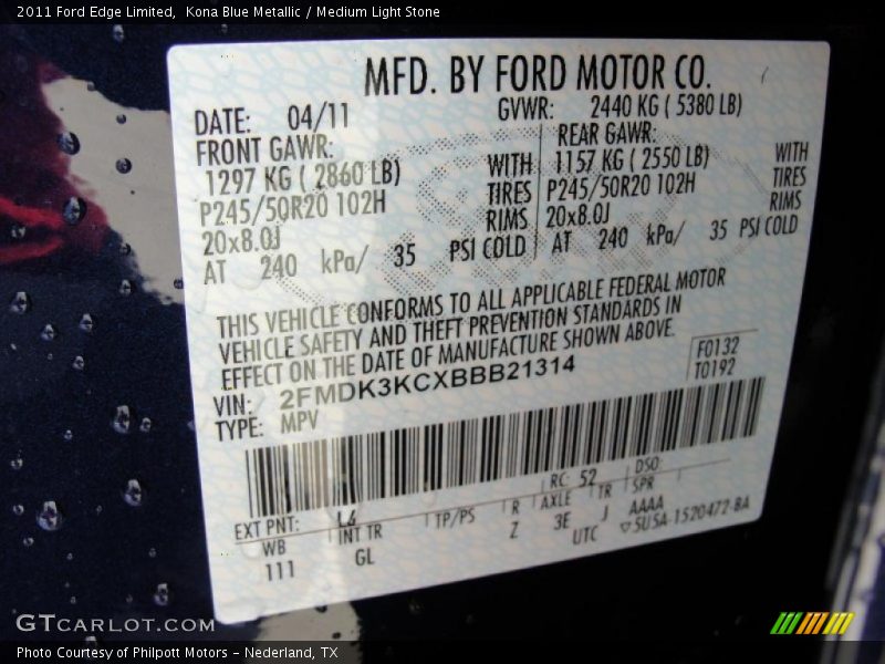 Kona Blue Metallic / Medium Light Stone 2011 Ford Edge Limited