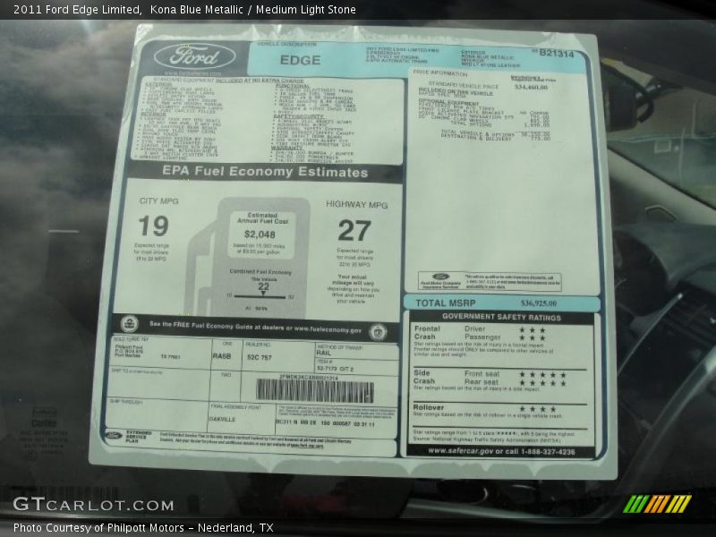 Kona Blue Metallic / Medium Light Stone 2011 Ford Edge Limited