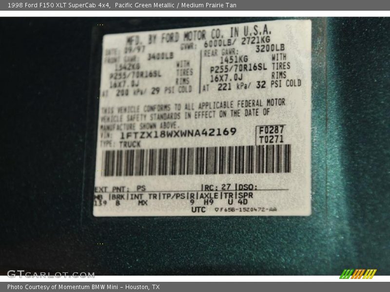 Pacific Green Metallic / Medium Prairie Tan 1998 Ford F150 XLT SuperCab 4x4