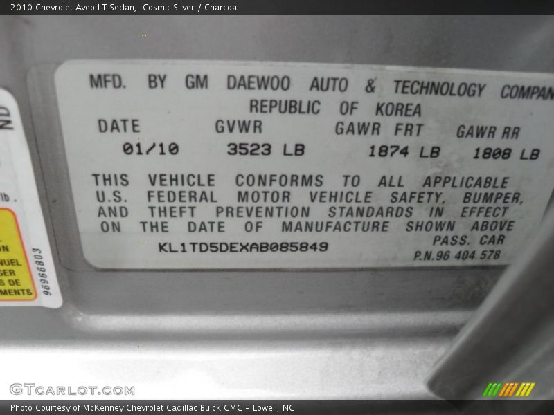 Cosmic Silver / Charcoal 2010 Chevrolet Aveo LT Sedan