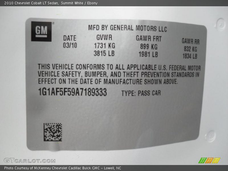 Summit White / Ebony 2010 Chevrolet Cobalt LT Sedan