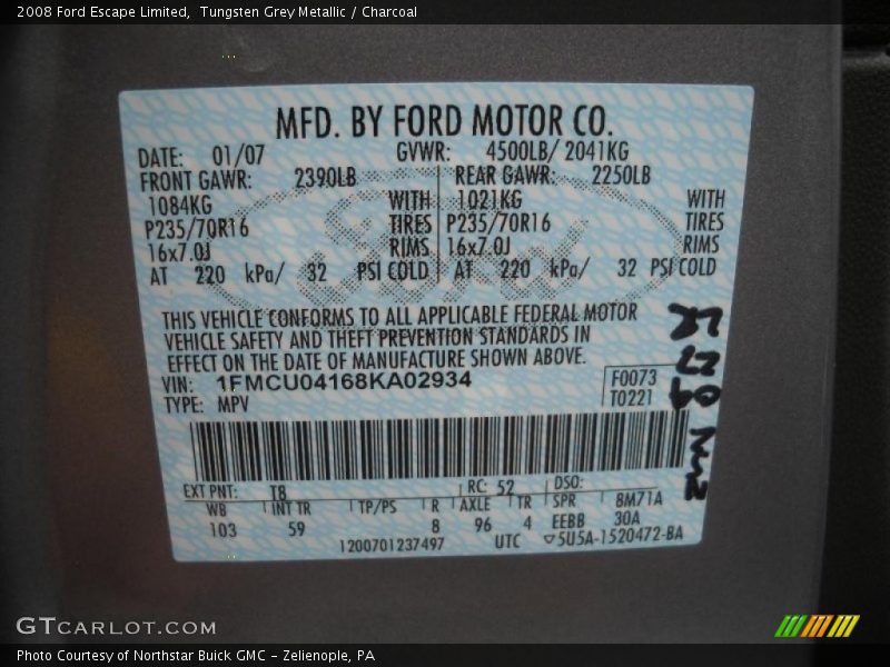 Tungsten Grey Metallic / Charcoal 2008 Ford Escape Limited