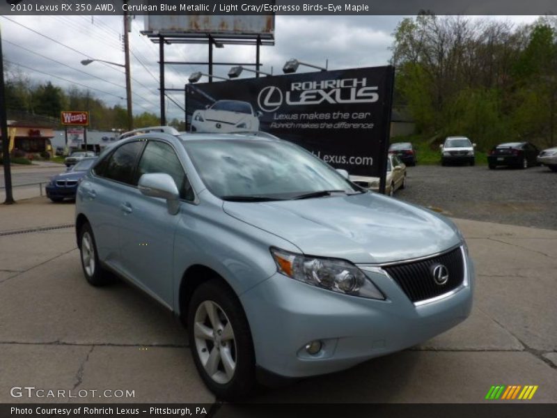 Cerulean Blue Metallic / Light Gray/Espresso Birds-Eye Maple 2010 Lexus RX 350 AWD