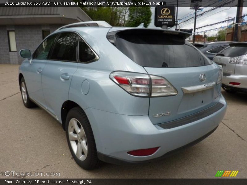 Cerulean Blue Metallic / Light Gray/Espresso Birds-Eye Maple 2010 Lexus RX 350 AWD