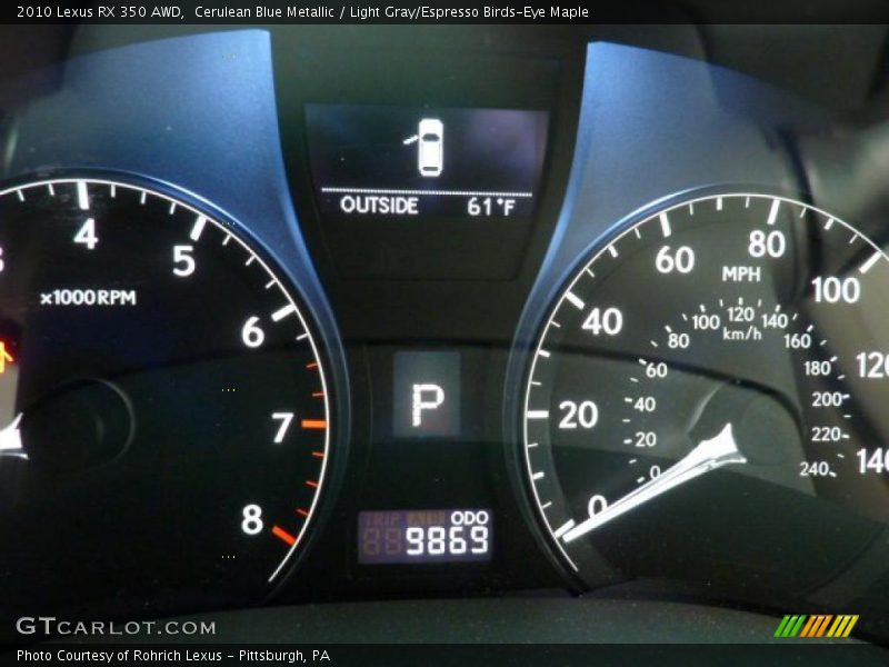 Cerulean Blue Metallic / Light Gray/Espresso Birds-Eye Maple 2010 Lexus RX 350 AWD