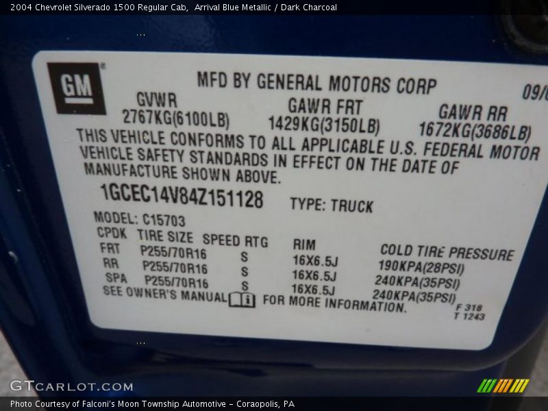 Info Tag of 2004 Silverado 1500 Regular Cab