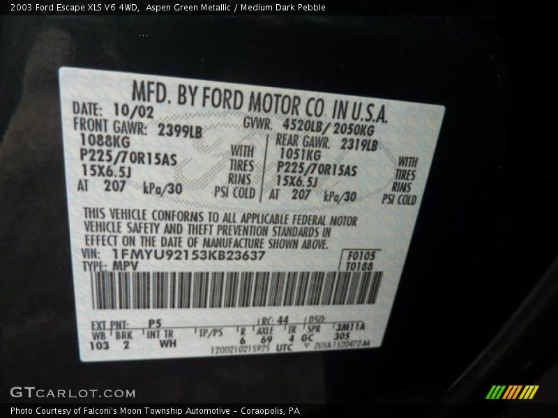 Aspen Green Metallic / Medium Dark Pebble 2003 Ford Escape XLS V6 4WD