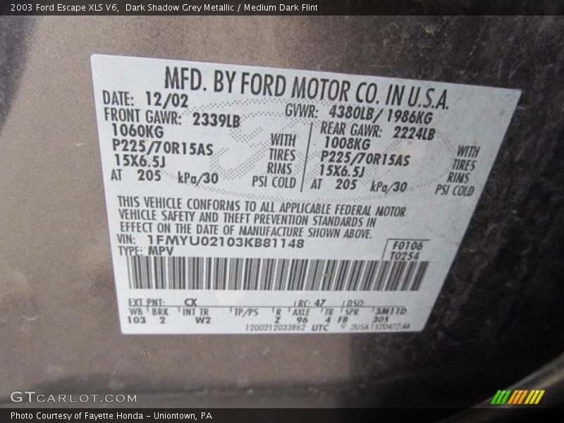 Dark Shadow Grey Metallic / Medium Dark Flint 2003 Ford Escape XLS V6