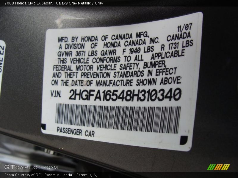 Galaxy Gray Metallic / Gray 2008 Honda Civic LX Sedan