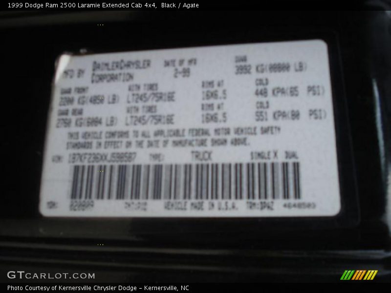 Black / Agate 1999 Dodge Ram 2500 Laramie Extended Cab 4x4