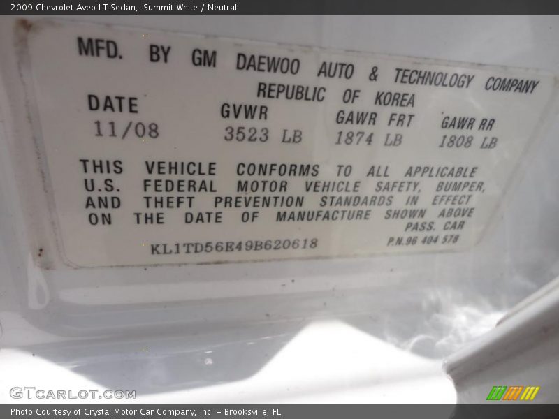 Summit White / Neutral 2009 Chevrolet Aveo LT Sedan