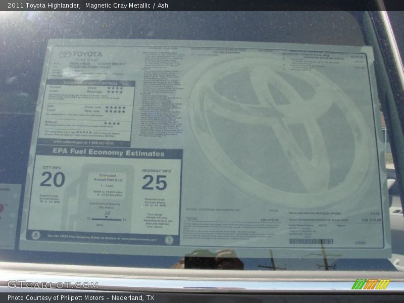  2011 Highlander  Window Sticker