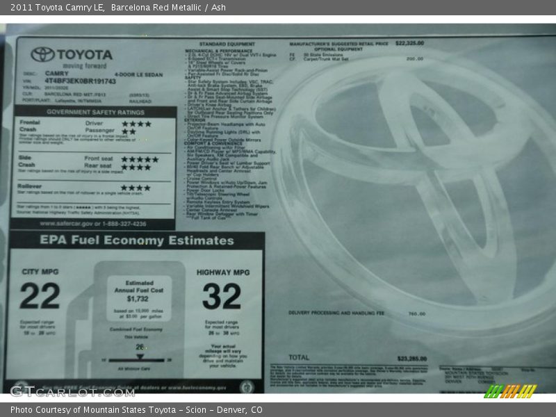 Barcelona Red Metallic / Ash 2011 Toyota Camry LE