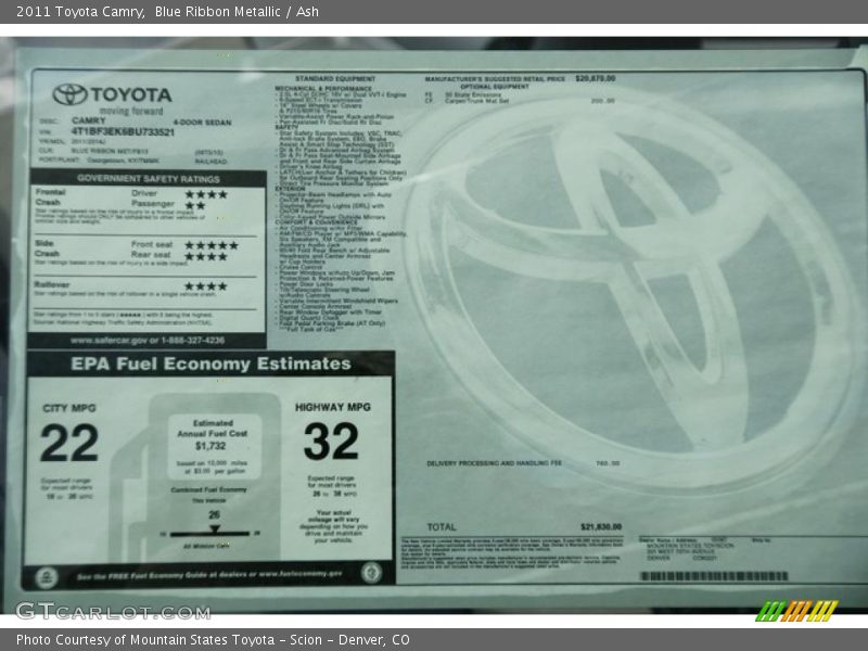 Blue Ribbon Metallic / Ash 2011 Toyota Camry