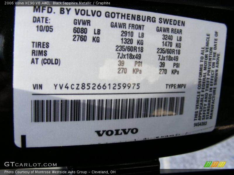 Black Sapphire Metallic / Graphite 2006 Volvo XC90 V8 AWD