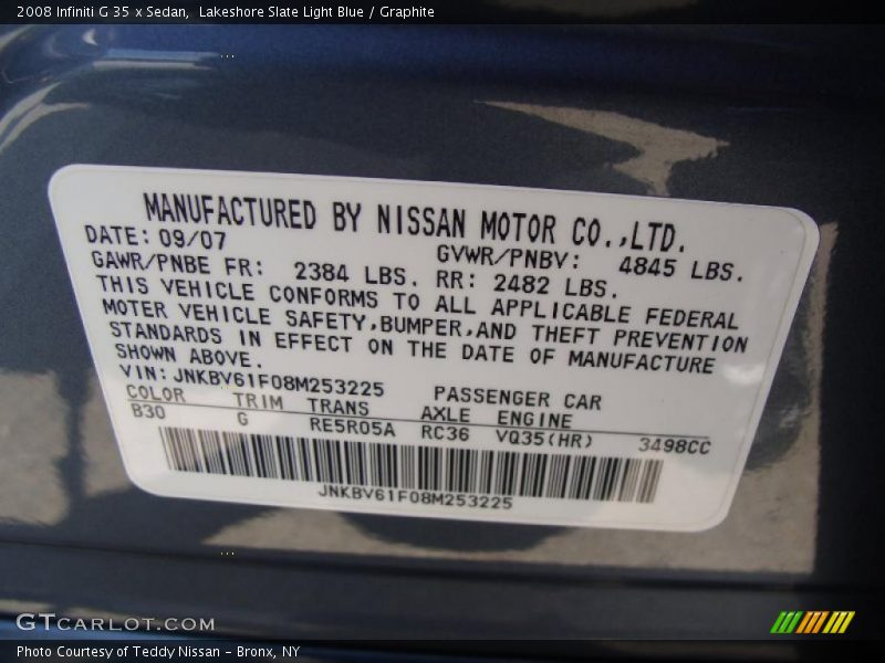 Lakeshore Slate Light Blue / Graphite 2008 Infiniti G 35 x Sedan