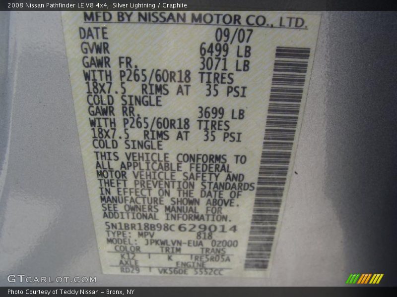 Silver Lightning / Graphite 2008 Nissan Pathfinder LE V8 4x4