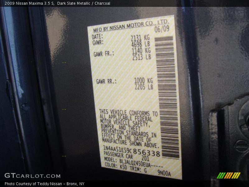 Dark Slate Metallic / Charcoal 2009 Nissan Maxima 3.5 S