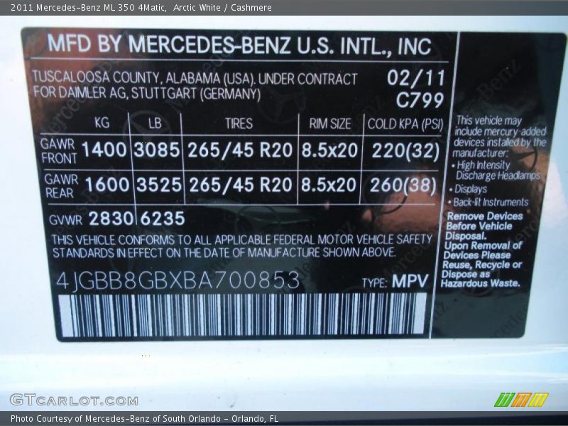 Arctic White / Cashmere 2011 Mercedes-Benz ML 350 4Matic