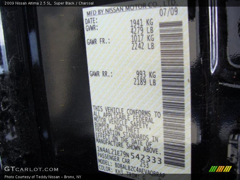 Super Black / Charcoal 2009 Nissan Altima 2.5 SL