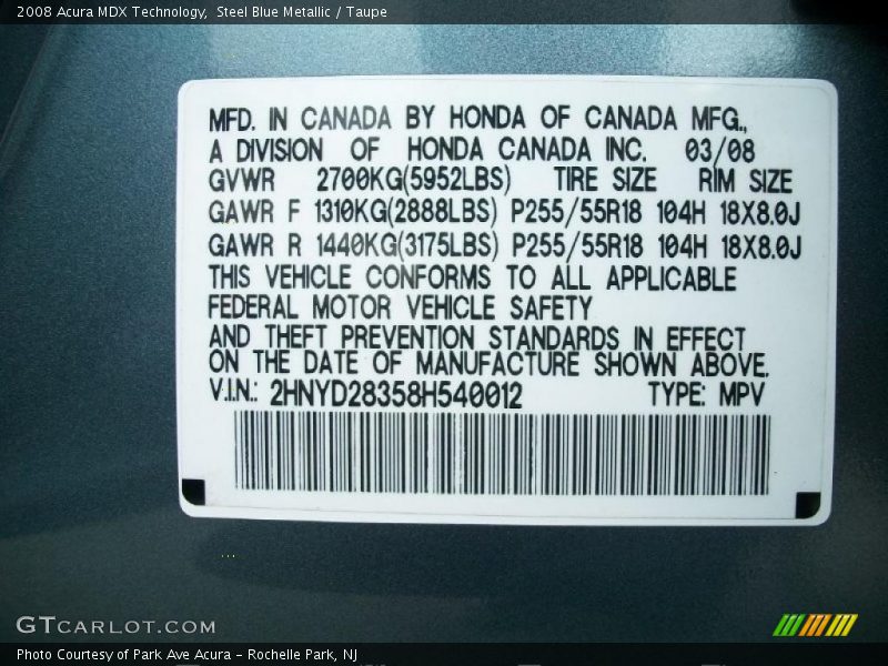 Steel Blue Metallic / Taupe 2008 Acura MDX Technology