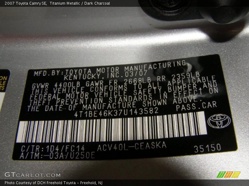 Titanium Metallic / Dark Charcoal 2007 Toyota Camry SE
