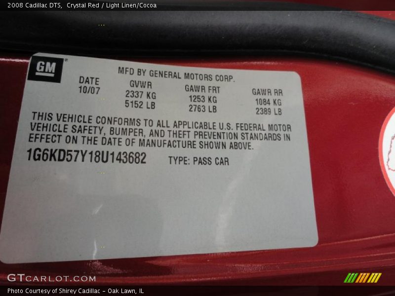 Crystal Red / Light Linen/Cocoa 2008 Cadillac DTS