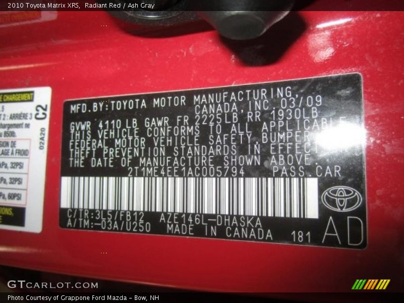 2010 Matrix XRS Radiant Red Color Code 3L5