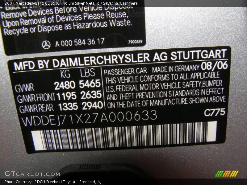 Iridium Silver Metallic / Savanna/Cashmere 2007 Mercedes-Benz CL 550