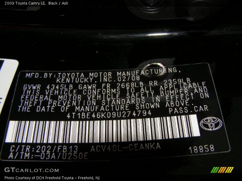 Black / Ash 2009 Toyota Camry LE