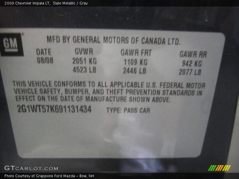Slate Metallic / Gray 2009 Chevrolet Impala LT